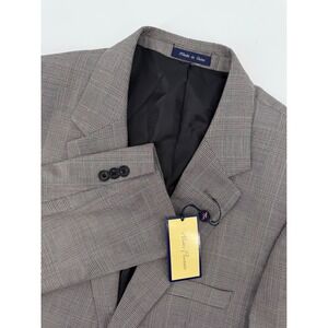 Alan Flusser Jacket Mens 42L Beige Black‎ Red Houndstooth Blazer Sport Coat NEW